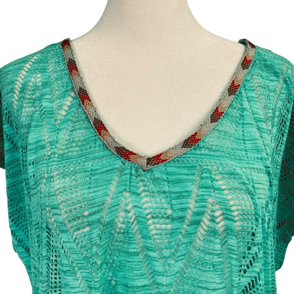 Prana Seabrooke‎ Tunic Swimwear Fringe Mesh Cover Up Caftan Aqua Teal (Size S) - Picture 3 of 13